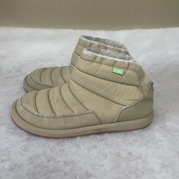 Sanuk Puff N Chill Ankle Booties Fur Lined Slip On Shoes Boots Tan Men Size 8 - Picture 3 of 6